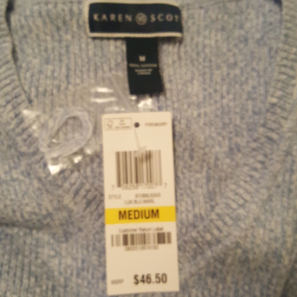 Karen Scott light blue spring summer knitted cotton sweater - Picture 4 of 6